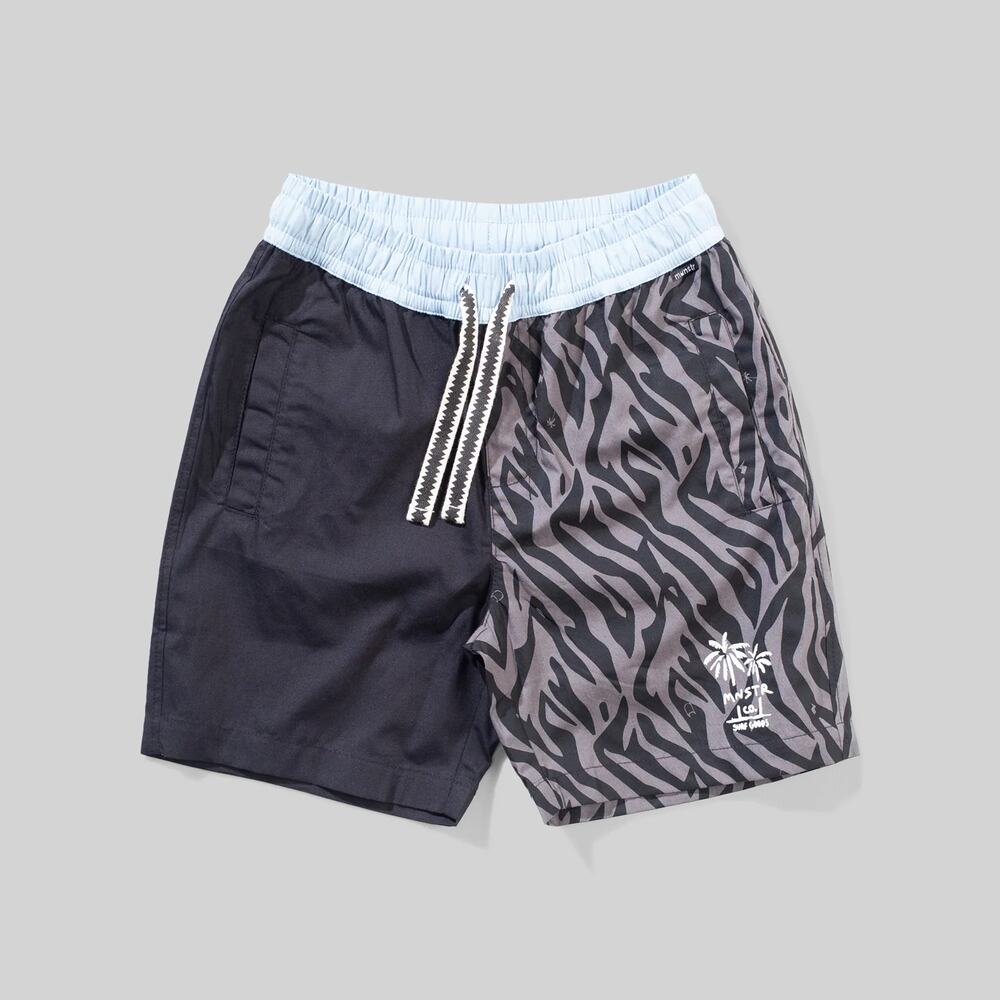 Munster Kids' Growler Short Drawstring Elastic Waist Printed Black/Charcoal 12